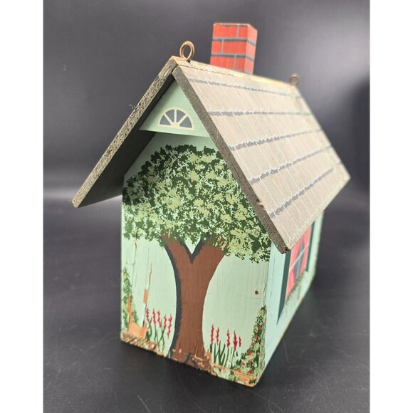 Vintage Birdhouse Green Hand-Painted Wooden Cottage Chimney Windows CM2034 - Picture 4 of 13